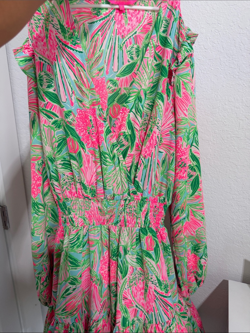 Lilly Pulitzer Pink and Green Tropical Print Dress
